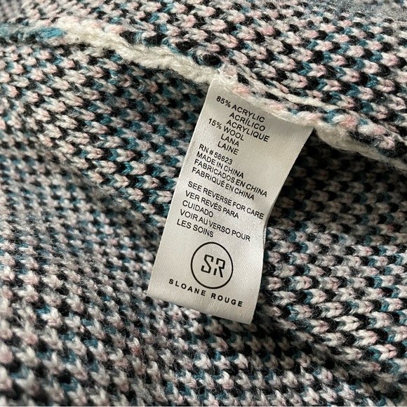 Sloane Rouge Aztec Print Fringe Open Front Cardigan Wool Blend Beige Medium - Picture 5 of 5